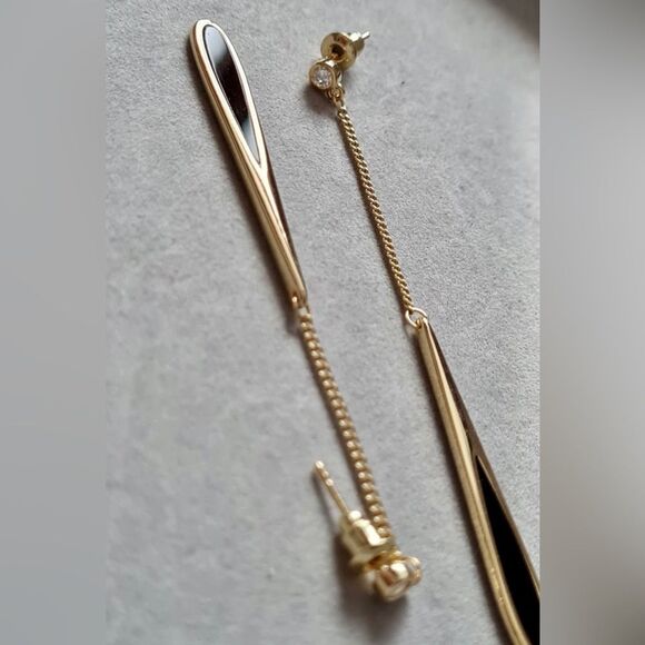 Dainty Black Drop Tassel Dangle Earrings NEW - Picture 5 of 10